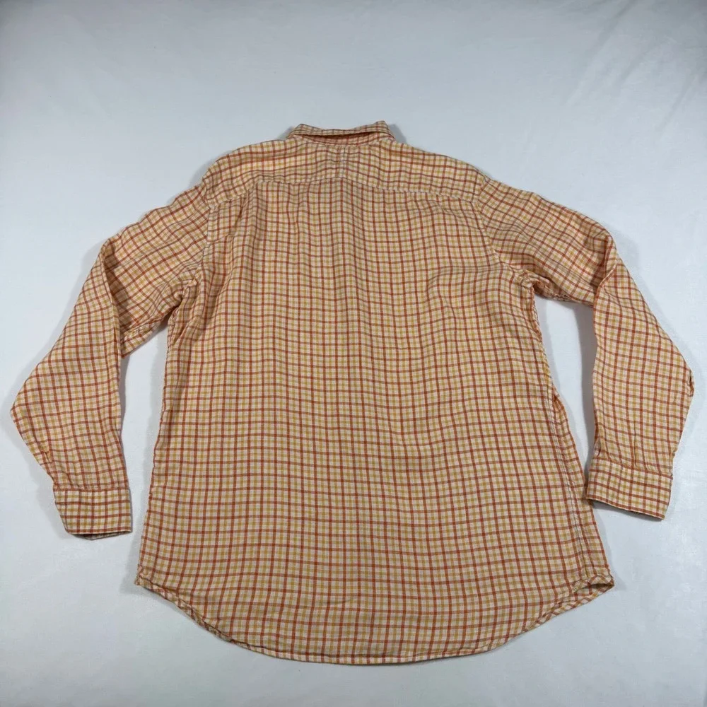 Banana Republic Classic Men's XL Orange White‎ Check 100% Linen Shirt